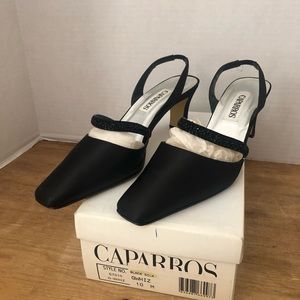 Caparros Black Silk Dress Pumps 10M